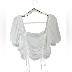 Forever 21 Plus White Puff Sleeve Ruched Crop Top